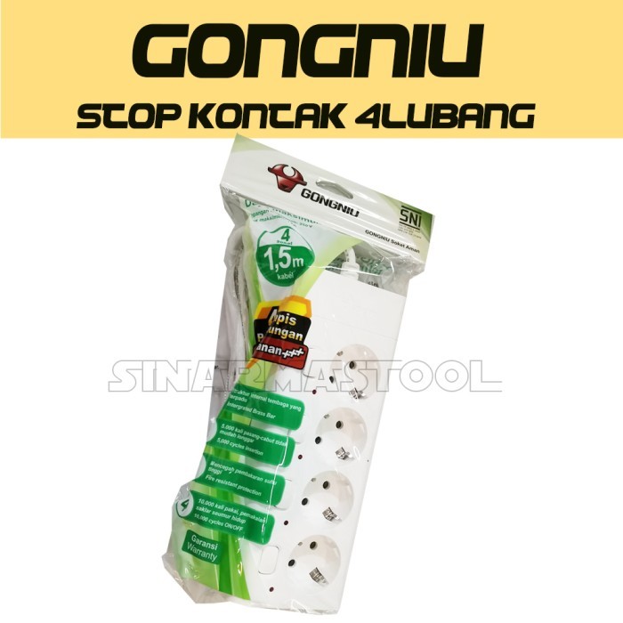 GONGNIU Stop Kontak Multi Switch 4 Lubang Kabel 3 Meter SNI