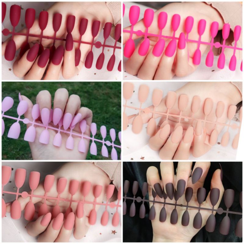 Kuku Palsu polos/False nails Warna doff 24pcs,Doff(blm ada lem)