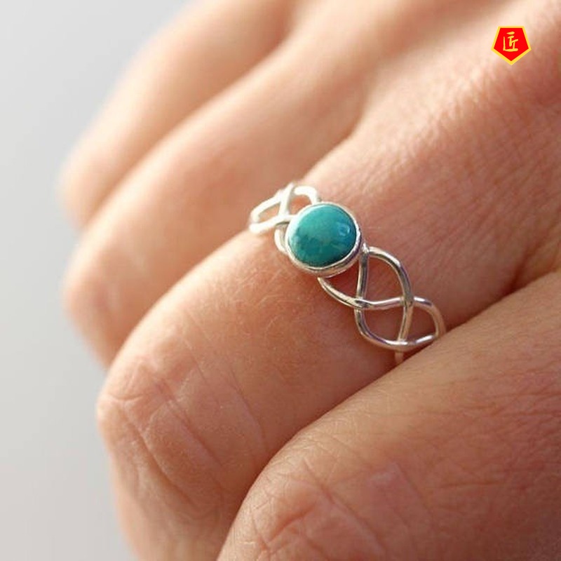 [Ready Stock]Turquoise Twist Ring Female Creative 14K Gold