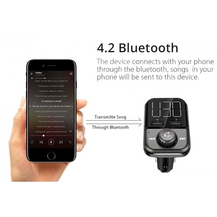 BT72 Dual USB Car Charger Bluetooth Handsfree Call FM Transmitter