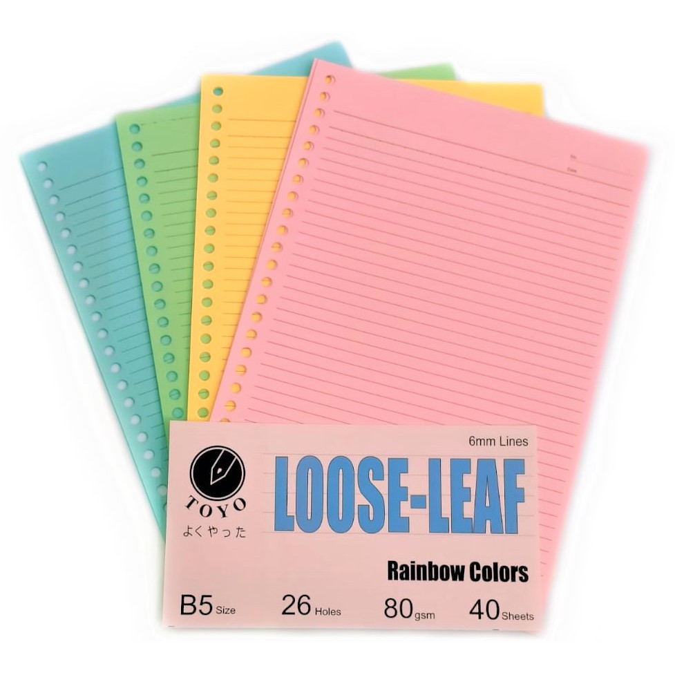 

KERTAS BINDER B5 WARNA GARIS 26 LUBANG 80 GRAM LOOSE LEAF TEBAL 40 LEMBAR