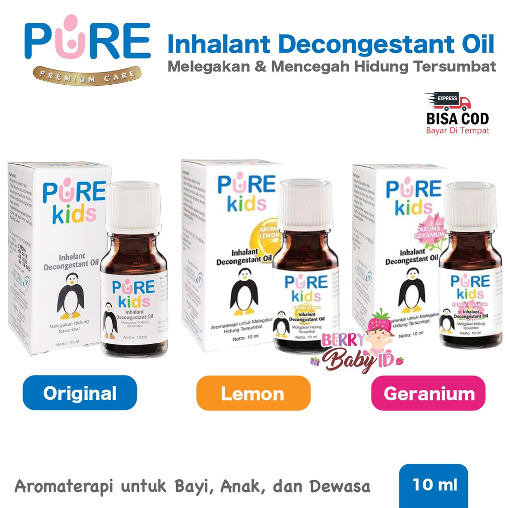 Pure Kids Inhalant Decongestant Oil Aromaterapi Melegakan Hidung Tersumbat Pilek &amp; Flu Berry Mart