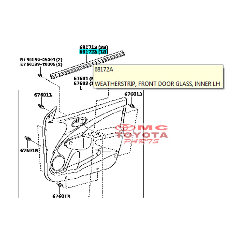 Pelipit Pintu  Karet Kaca Dalam Depan Kiri Etios 68172-0D140