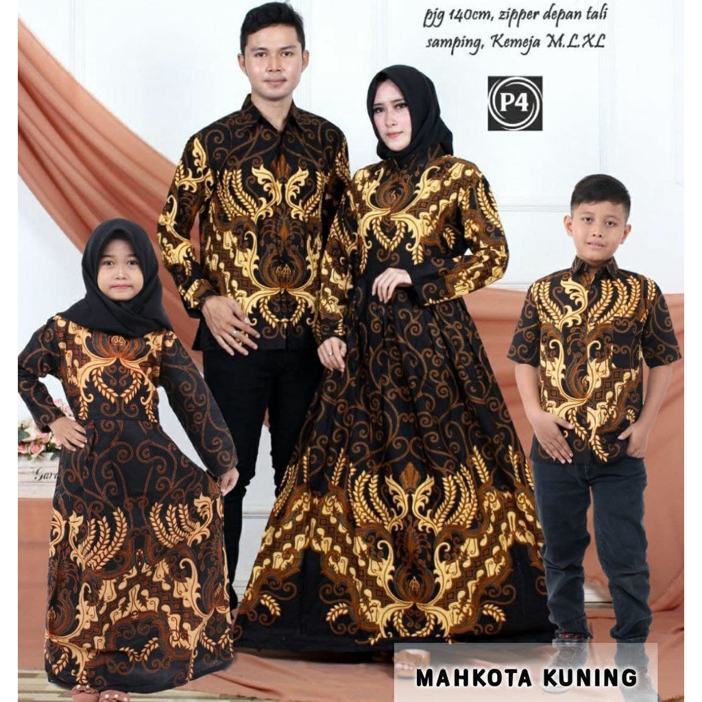 Batik Couple Keluarga, Baju Kondangan Sania Ruffle Ori Ndoro Jowi Dnt Motif Mahkota Kuning