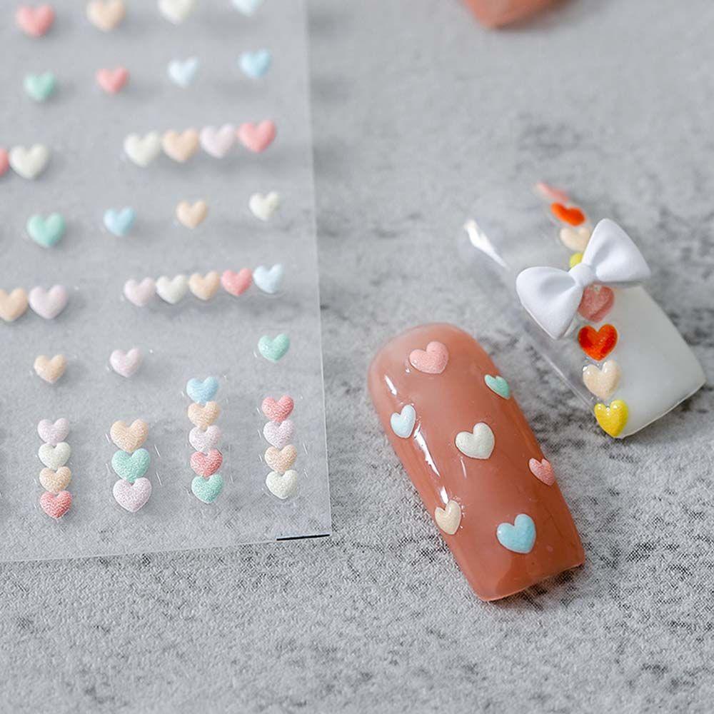 NEEDWAY Nail Art Sticker Warna Stiker Kuku Jepang Cinta Hati Beruang Kecil Relief DIY Nail Art Alat