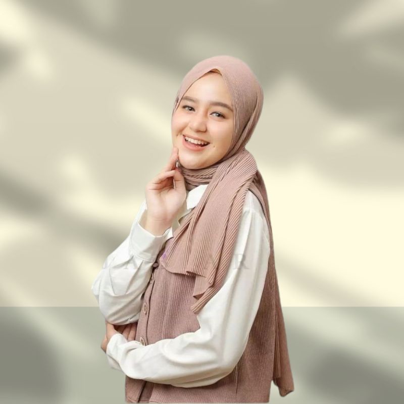 Hijab Pashmina Plisket Shawl/Pashmina Plisket Ceruty Babydool-Khaki