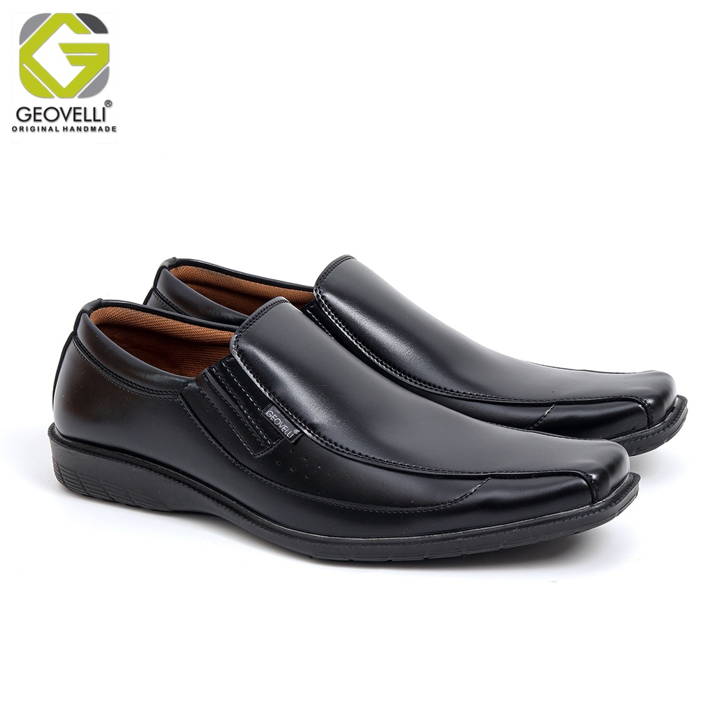 GEOVELLI OXFORD - Sepatu Pantofel Hitam Pria Formal Kantor Leather Swedian Premium