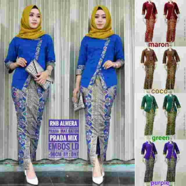 Rnb Setelan Kebaya Almera Prada Set Baju Rok Blus Pramugari Bridesmaids Seragam Batik Prodo