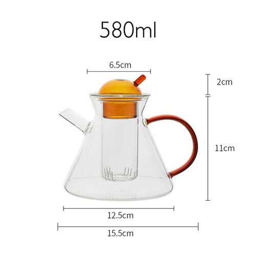 Teko Kaca Tahan Panas Pitcher Kaca Teh Tubruk Teko Saringan Teh Cina Plus Saringan Teh Borosilicate Glass 580ml