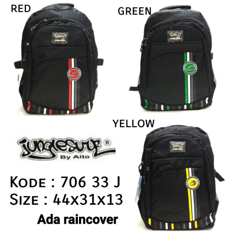 TAS  RANSEL SEKOLAH UNISEX ORIGINAL JUNGLE SURF BY ALTO ADA RAINCOVER TERBARU 706 33J 3warna