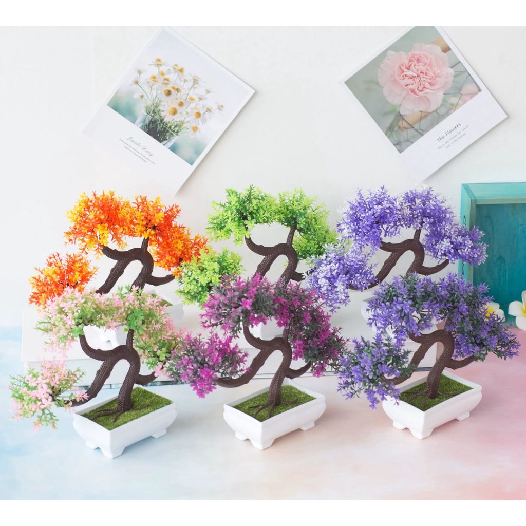 ♫ Megata ♫ A174 Ornamen Artificial Flower Pot Bonsai Tanaman Bunga Pajangan Dekorasi Hias Plastik Murah Import