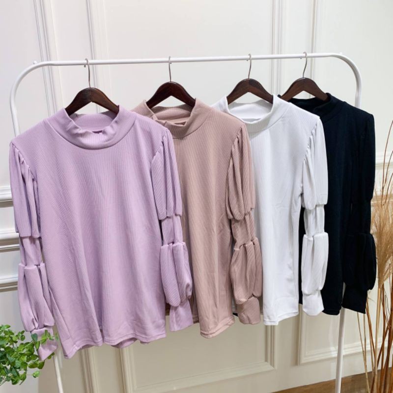 mollie puffy blouse /blouse lilac /baju lilac /knit lilac