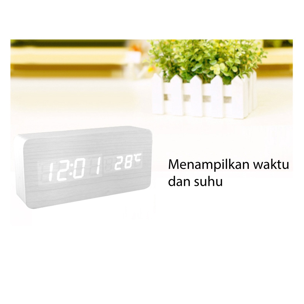 Smart Alarm Clock Motif Kayu/Wooden Table Clock Alarm Jam Meja Kayu Led Digital