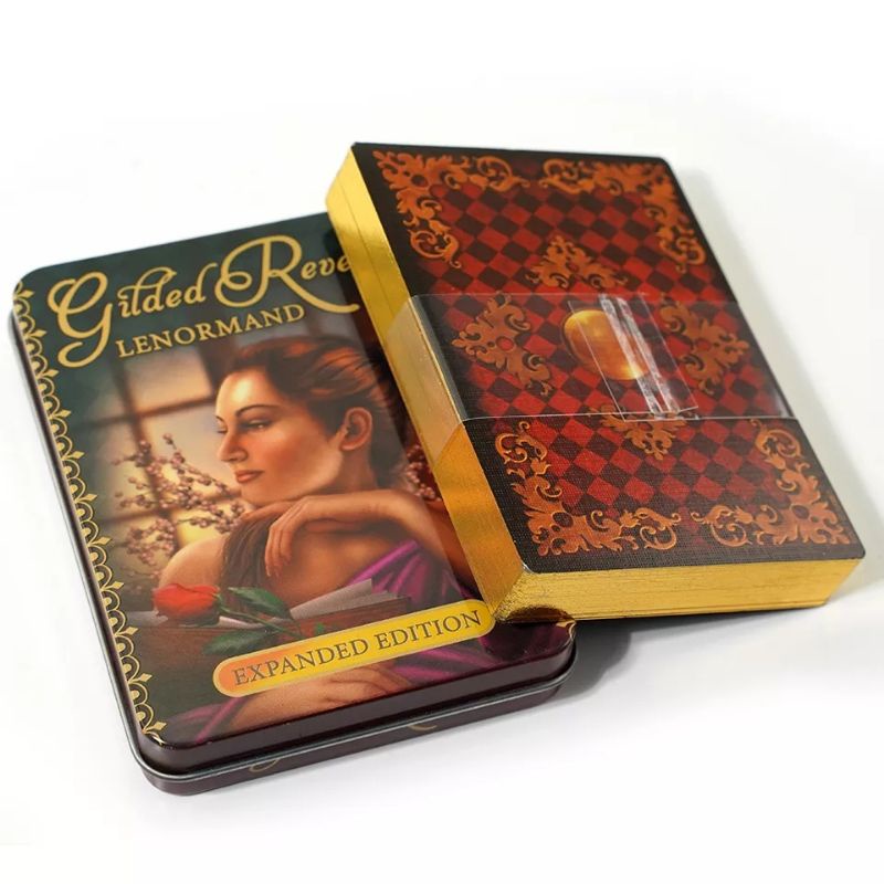 Gilded Riverie Lenormand Oracle dengan Kotak Kaleng pinggiran Gold