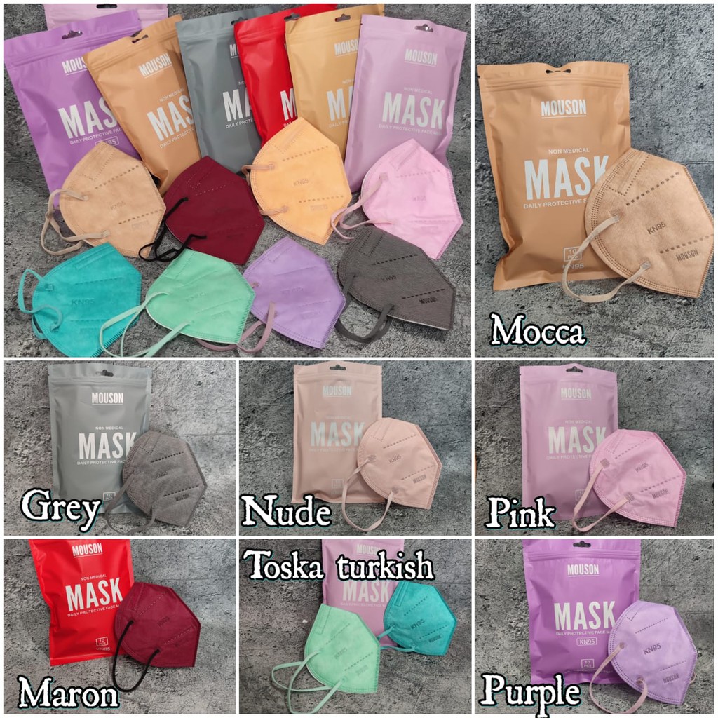 PER PACK 10 PC - MASKER KN95 5PLY MOUSON EMBOS 10 WARNA WARNI &amp; MIX