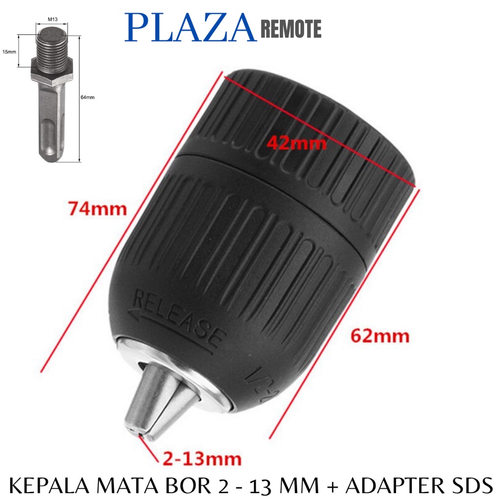 KEPALA BOR DRILL CHUCK 1/2 20 UMF 2 - 13 MM + ADAPTER SDS MAX