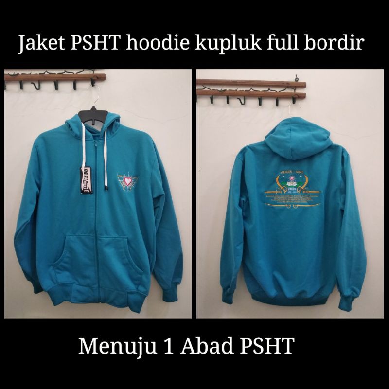 Jaket PSHT SH Terate Hoodie kupluk biru full bordir menuju 1 abad PSHT