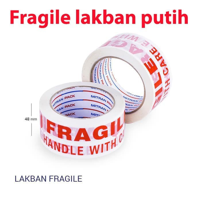 

Lakban PUTIH Isolasi printing FRAGILE - lebar 48mm