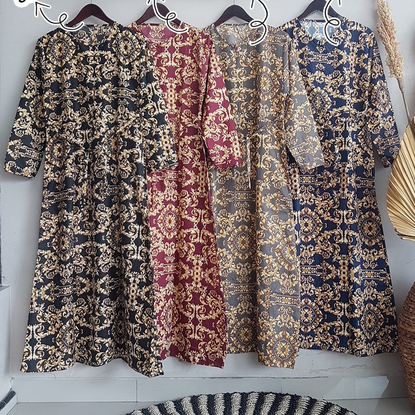 baju gamis Katun Jepang Motif Rasti, Bunga, Etnik, Retro, Polkadot, Vintage best seller-Sultan New Cokelat
