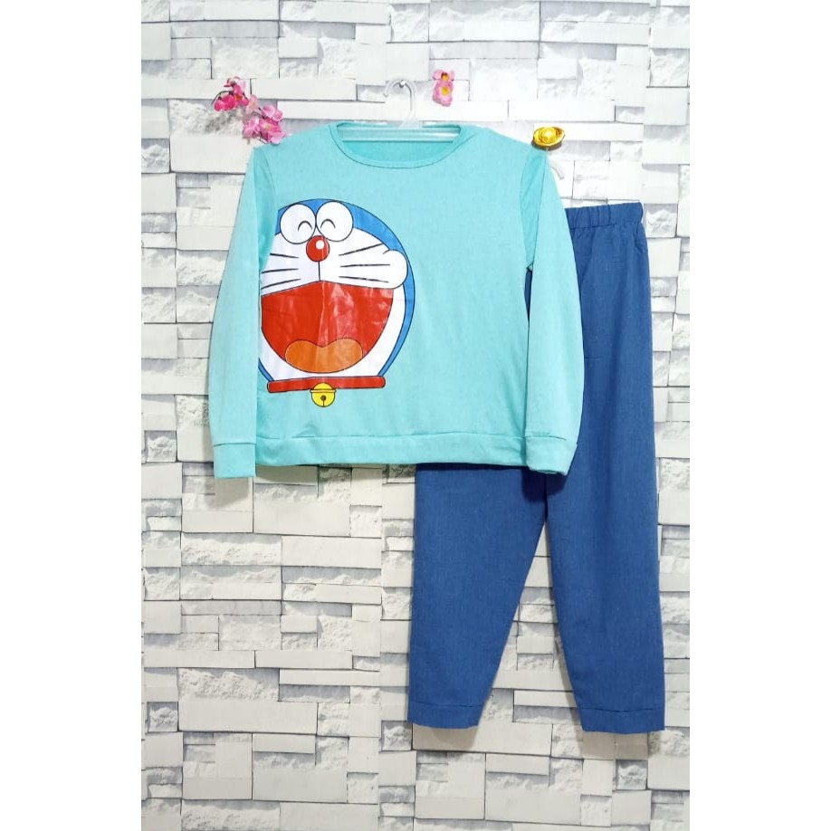 Stelan Doraemon , Baju Stelan Santai , Baju Tidur , Piyama Doraemon