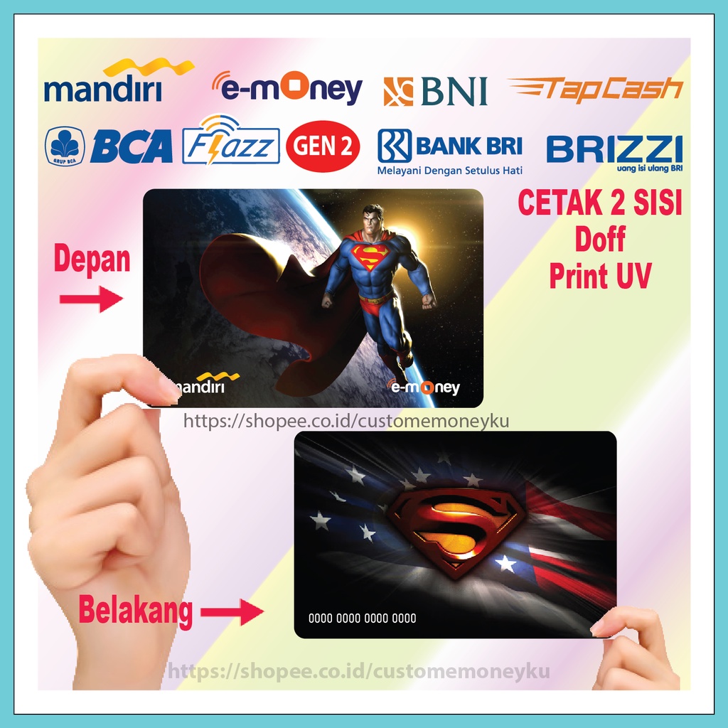 KARTU EMONEY SUPERMAN SUPERHERO ETOLL E-MONEY MANDIRI FLAZZ BCA GEN 2 TAPCASH BRIZZI - 2 SISI