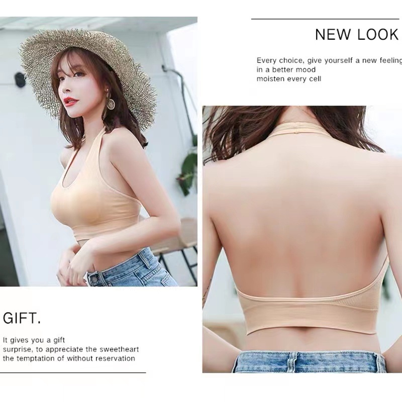 FYGALERYSURABAYA BRA519 Bra Sport Tanpa Kawat Halter Neck Tali Leher Backless Bra Olahraga Gym Yoga Sportbra