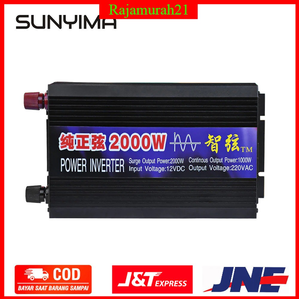 SUNYIMA Pure Sine Wave Car Power Inverter DC 12V to AC 220V 1600W/2000W/3000W/4000W - Black
