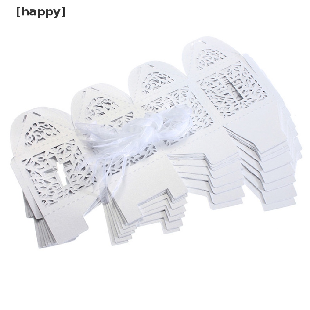 10 / 50 / 100pcs Kotak Permen Bahan Kertas Dengan Pita Untuk Hadiah Pesta Pernikahan