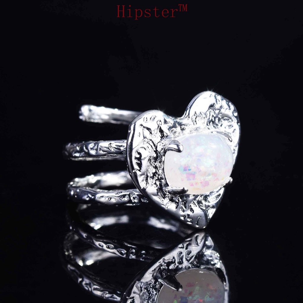 Cincin Bentuk Hati Opal Bahan S925 Silver Untuk Wanita