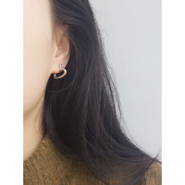 Anting Stud 925 Sterling Silver Bentuk Hati Geometris Gaya Klasik Untuk Wanita