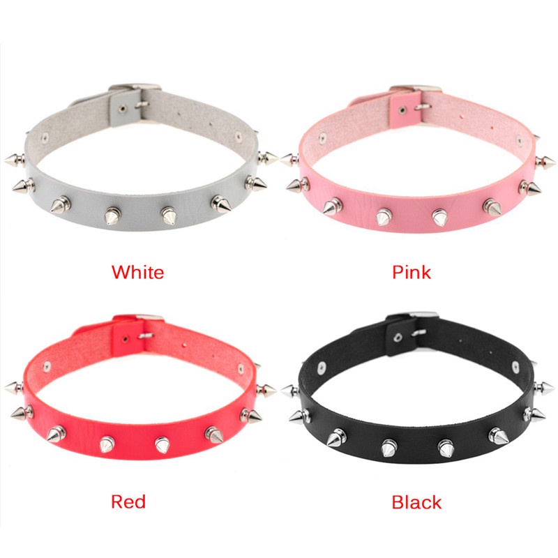 Kalung Choker Kulit Aksen Rivet Bentuk Hati Gaya Punk Gothic Untuk Wanita