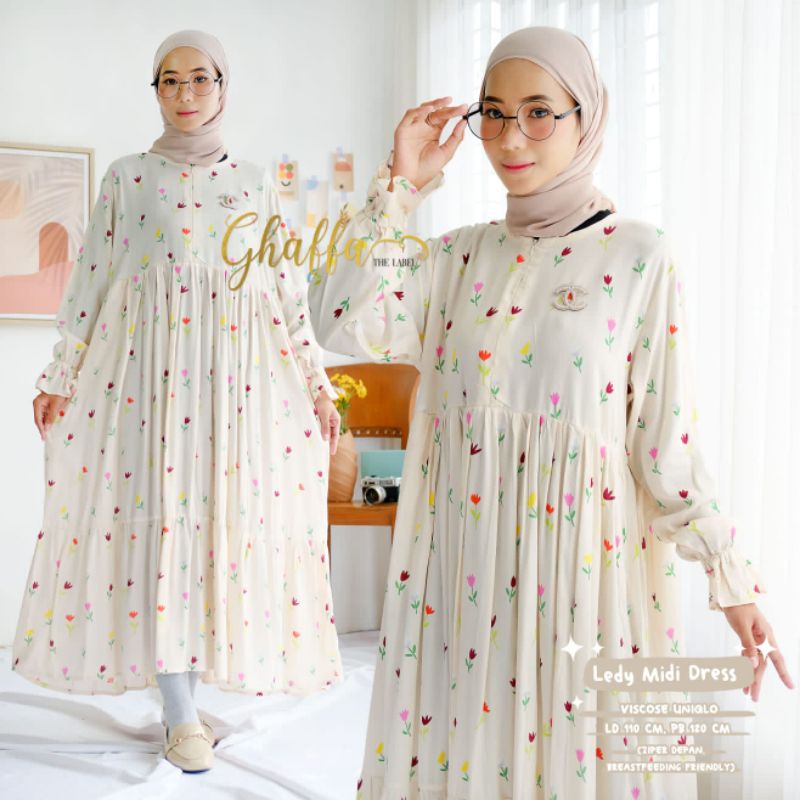 Ledy midi dress motif bunga cantik by ghaffa the label