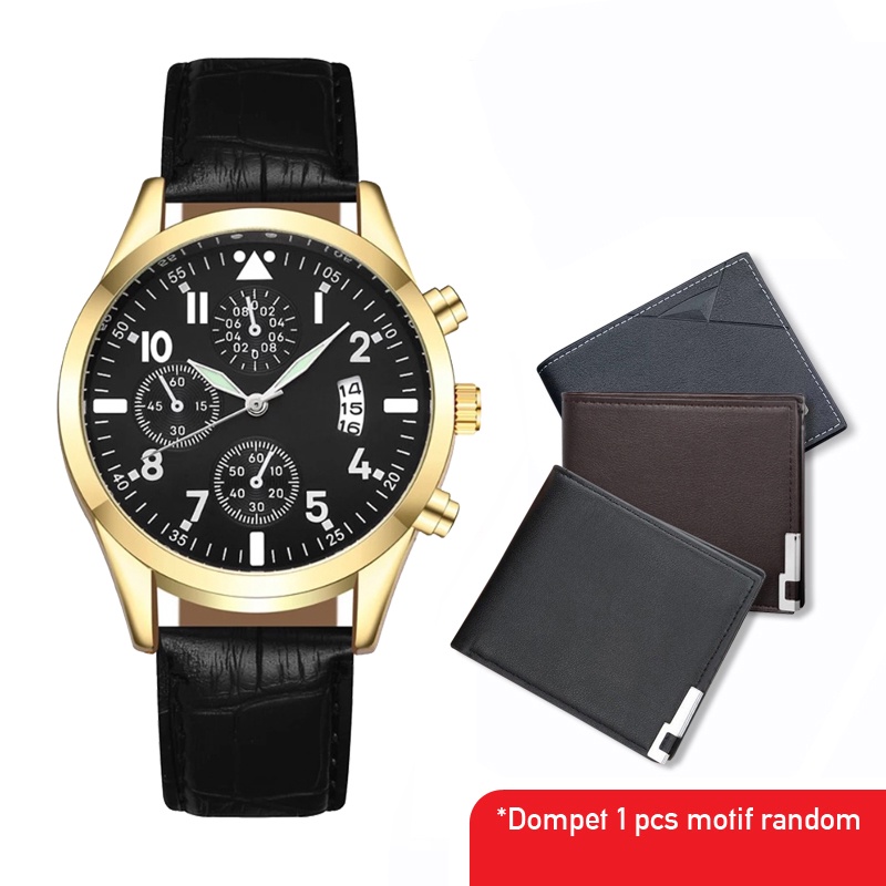 EN LIGNE - Jam Tangan Pria Set - Jam Tangan Gift - Jam Tangan Kado - Jam Tangan Dompet Set - Kado Ultah - Hampers-VARIANT 2 CN TGL BLK