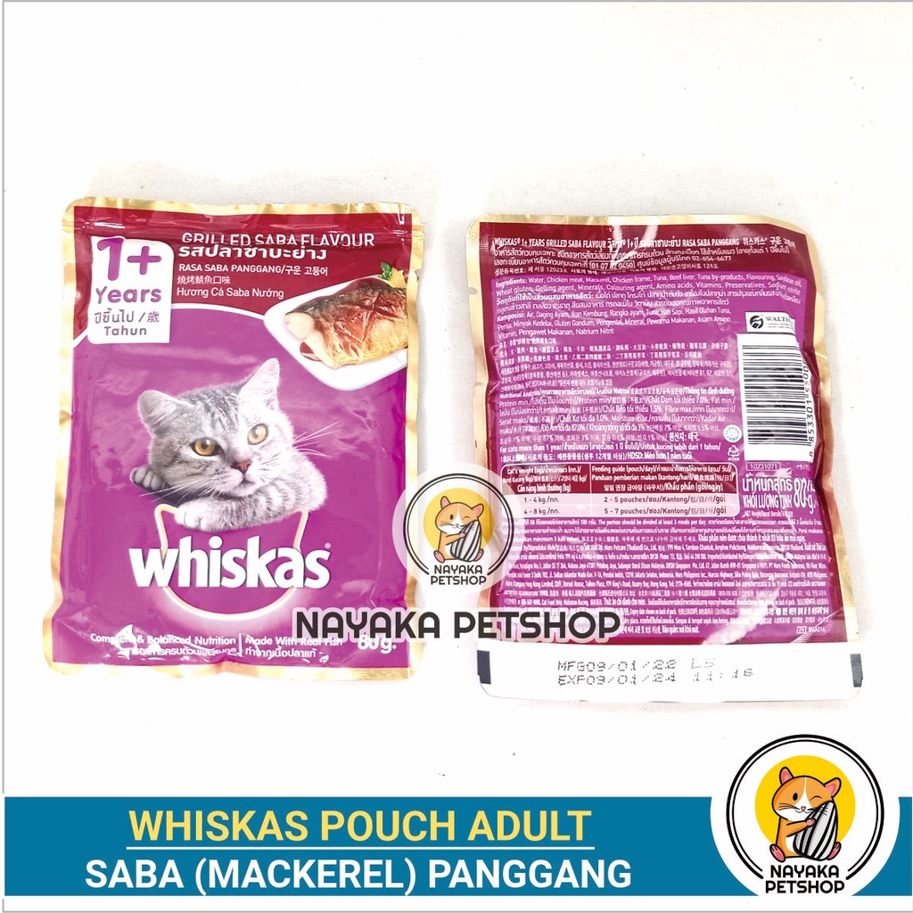 Whiskas Grilled Saba Pouch Mackerel Panggang Makanan Kucing Basah Pakan Wet Food