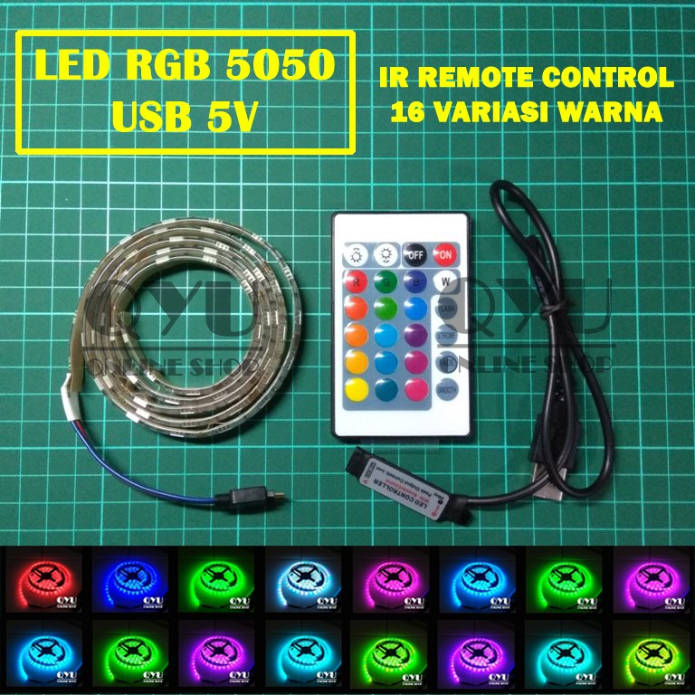 LED Strip RGB 5050 USB (Lampu Hias Meja PC TV) + IR Remote Controller