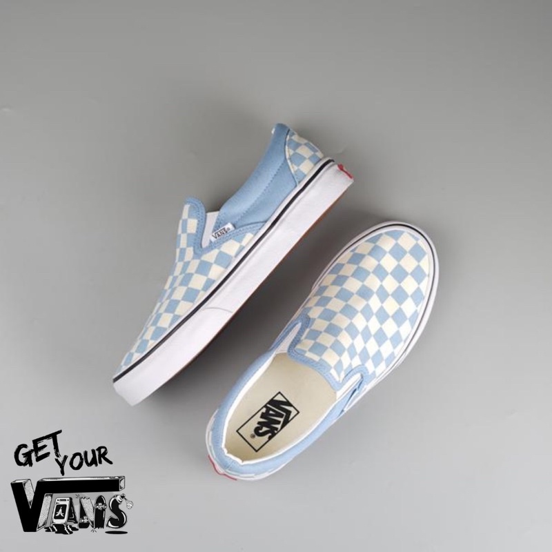 Vans Slip On Classic Checkerboard Baby Blue “ Original 100% Bnib “