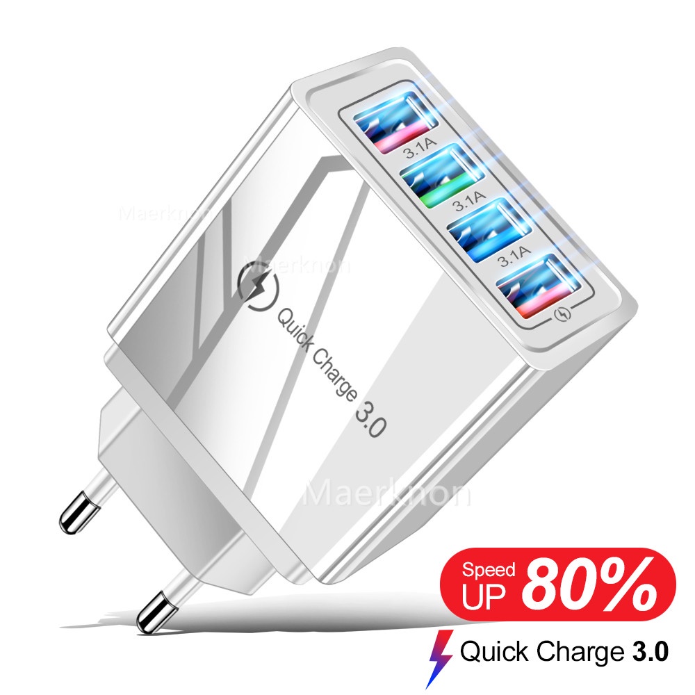 Adapter Charger Dinding 4 Port USB 3.0 Fast Charging Portable Untuk Handphone / Tablet