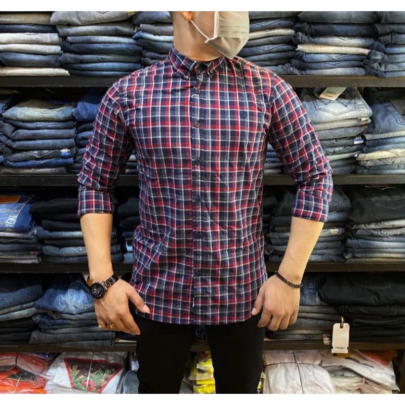 (COD) Kemeja pajang pria kemeja premium kemeja kotak kotak