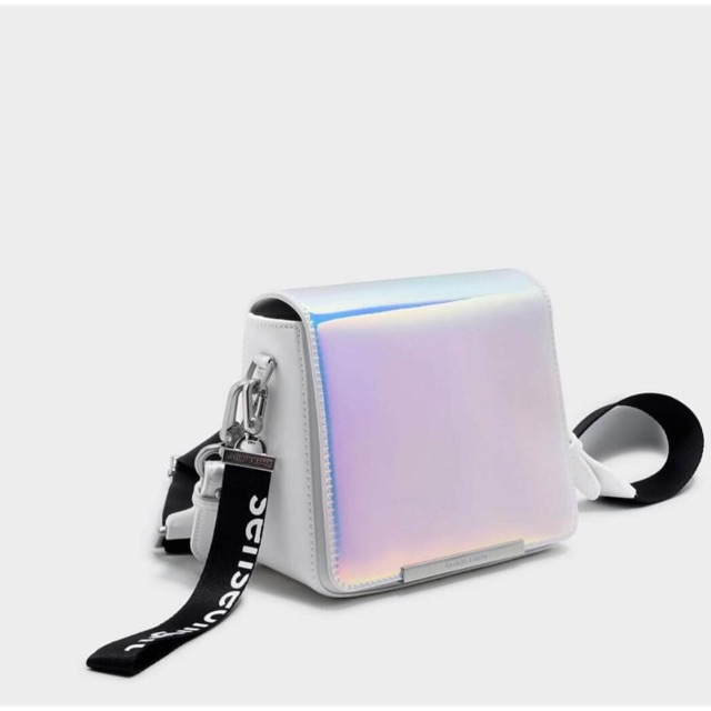 CHARLES&KEITH STRUCTURED CROSSBODY BAG in WHITE HOLOGRAM