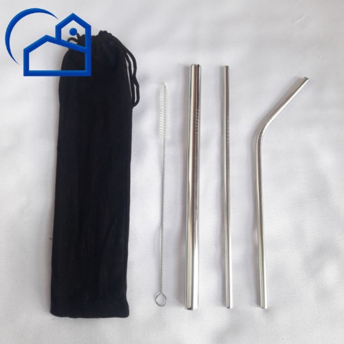 Reusable Stainless Straw Set 5 Sedotan Stainless Steel Set / Sedotan Stainless SILVER Set Isi 3 + Sikat + Pouch Cantik - Stainless Straw 30039 homestation