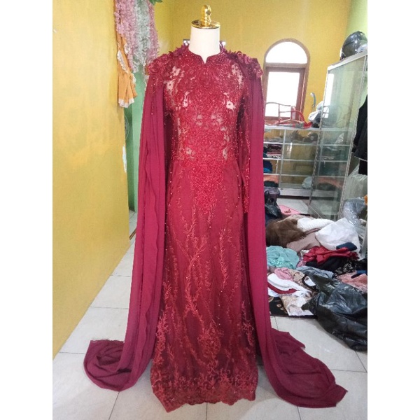 DISKON kebaya/gaun slim pengantin free mangset,hijab pashmina rajut tebal,hijab slayer tile mute,dan