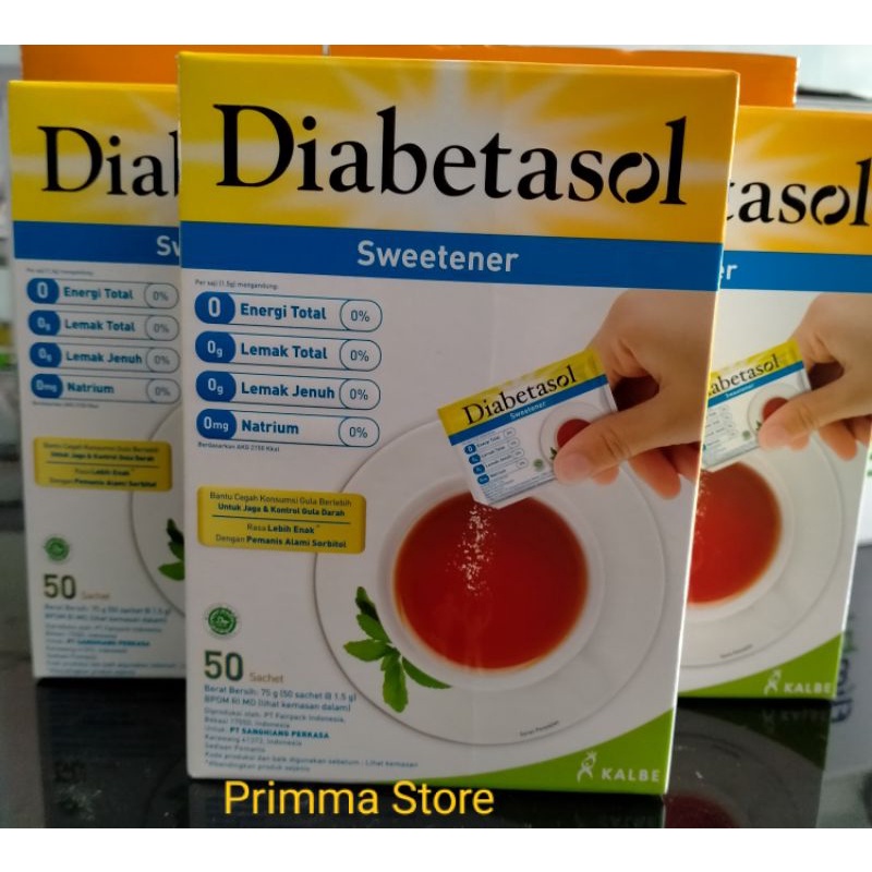 

~ DIABETASOL SWEETENER 50 sachet ~ Pemanis pengganti gula buatan, cocok buat penyandang dibetes.