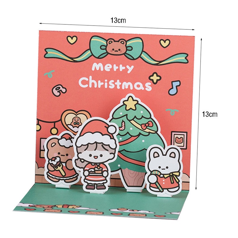 TK Happy New Year Greeting Card Merry Christmas Cards with Envelope Kids Mini Postcard Gift Card Xmas Party