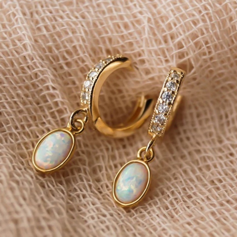 Anting Emas Murni 18K Hias Batu Permata Opal Berlian Untuk Hadiah Valentine