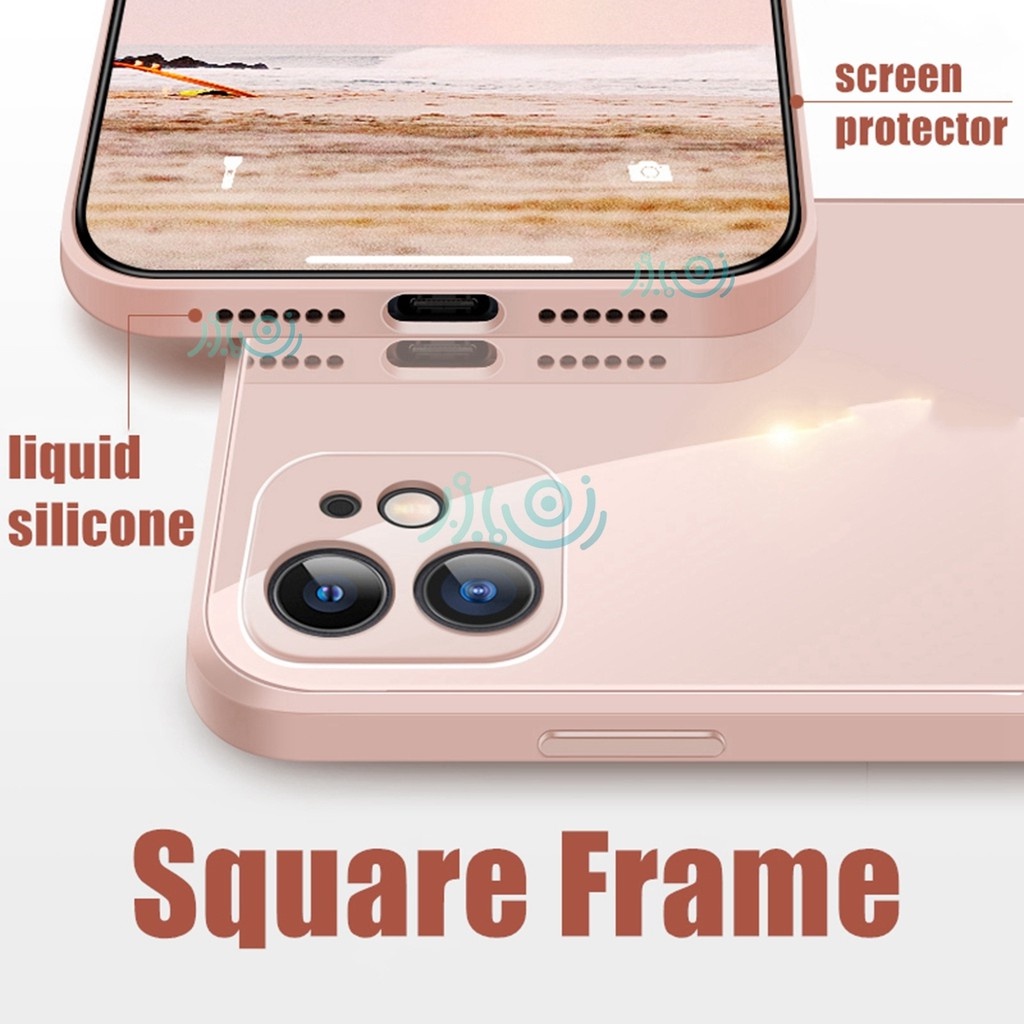 【Free Lanyard】Macaron Casing iPhone 13 pro max 11 12 Pro MAX XS MAX XR X Tempered Glass Case Square Silicone back cover