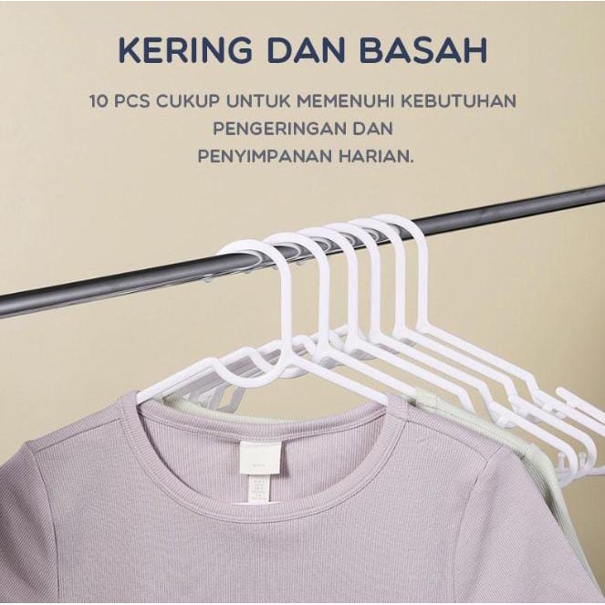 Samono Gantungan Baju ( ISI 10Pcs ) Hanger Plastik Anti Slip Simple dan Ringan Gantungan Kering dan Basah