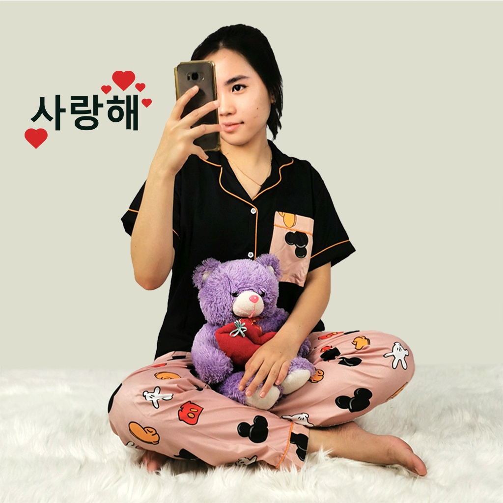Baju Tidur Piyama Wanita Dewasa Setelan CP Motif Trendy-CPL MICKEY PEACH COM
