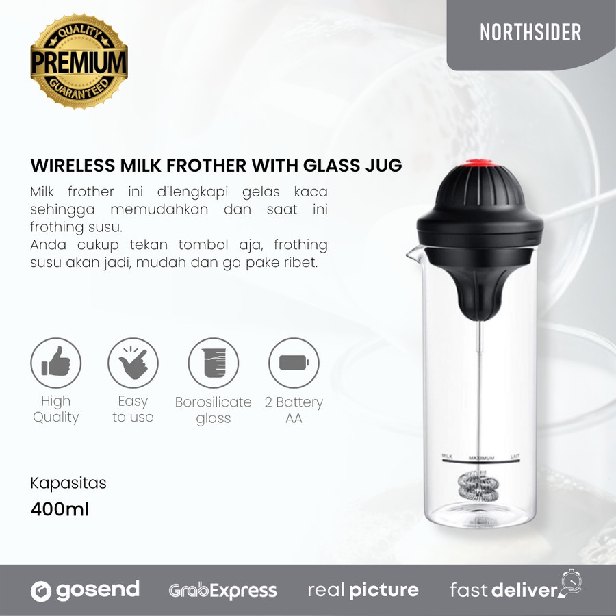 MILK FROTHER WIRELESS WITH GLASS JUG PEMBUIH SUSU DOUBLE SPRING WHISK