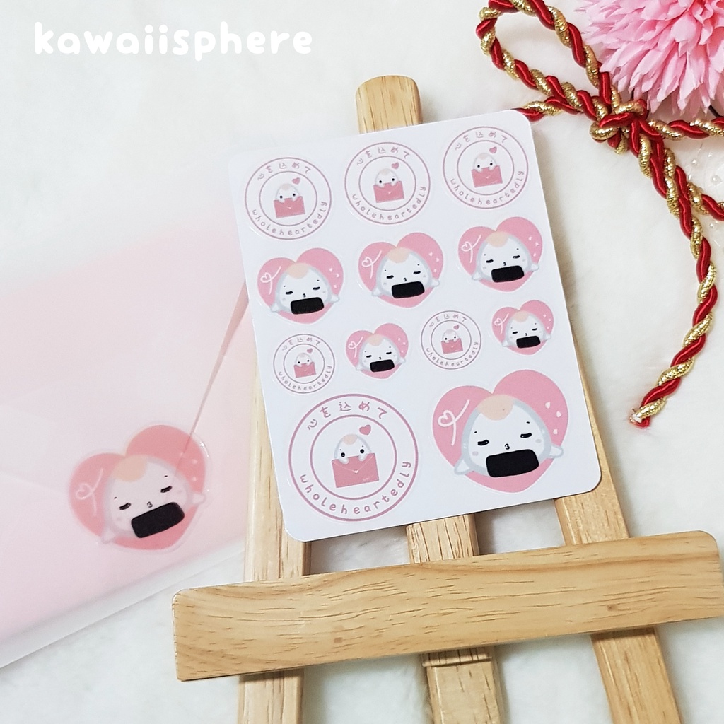 

Valentine Onigiri Transparent Sticker Seal | Stiker Transparan Dekorasi Planner / Kartu Ucapan | Sticker Valentine