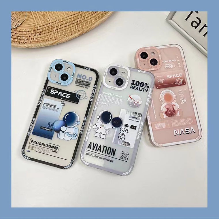 Soft Case TPU Transparan Motif Astronot Untuk Iphone 13 Pro Max / 12 / 11 / XS / XR / X / 8 / 7 / 6 Plus Mini SE 2020